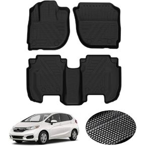 KUST All Weather Floor Mats for Honda Fit 2015 2016 2017 2018 2019 2020 Custom Fit Floor Liner 1st & 2nd Row Liners Black Non-Slip
