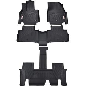 Floor Mats Accessoires 3 Row Liners Set Black Custom Fit for 2020-2024 Kia Telluride 7 & 8 Seats,All Weather Guard Heavy Duty Waterproof TPE Rubber Car Mats