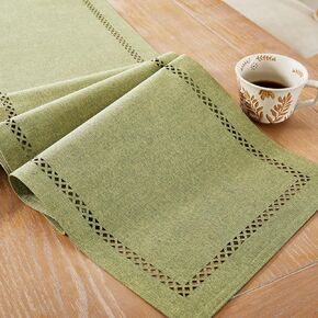 Burlap Style Farmhouse Table Runner, 13 x 48 Inch Coffee, Rustic Geometric Hollow Table Runners 48 Inches Long for Dresser Table Everyday Use, 13x48 Inches, Coffee