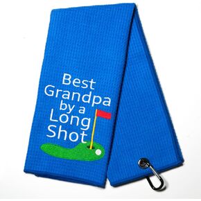 Best Grandpa by a Long Golf Towel, Embroidered Golf Towels for Golf Bags with Clip, Golf Gifts for Men Women, Birthday Gifts for Golf Fan, Retirement Gifts