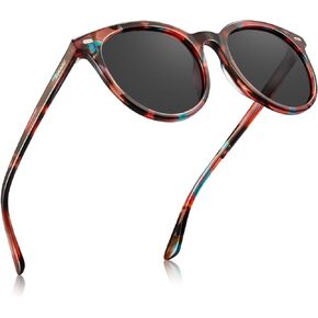 AVAWAY Women Acetate Sunglasses Polarized UV 400 Protection Trendy Tortoise Shell Round Frame Category 3 Sun Shades Sunnies