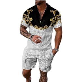 Summer men short sets outfits 2 Piece Short Sleeve Polo Shirt Shorts Set men short sets outfits Casual Sport Suit