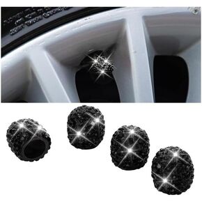 4Pcs Black Bling Car Tire Valve Stem Caps,Crystal Rhinestone Auto Tire Valves Protective Cover, Dustproof Vehicle Wheel Air Caps,for SUV Truck Motorcycle Bike,Valve Stems and Caps