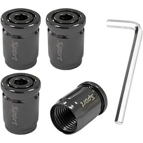 4PCS Tire Valve Stem Caps, Anti-Theft Auto Wheel Tyre Air Caps Cover with Rubber Seal, Corrosion Resistant Leakproof Stem Covers Car Accessories for Trucks, SUVs, Bikes (Style 2, Black)