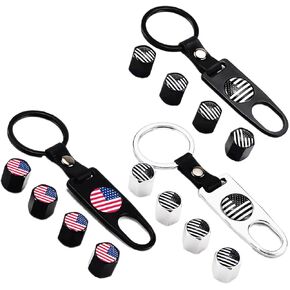 American Flag Tire Valve Stem Caps with Wrench Keychain - Universal for Vehicles, Bicycles, Trucks, and Motorcycles - 3 Sets of 4 Pack Air Caps Cover Wheel Accessories
