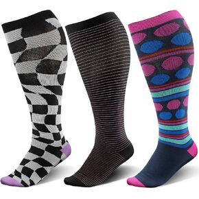 Wide Calf Compression Socks for Women&Men 15-20mmHg Plus Size Compression Socks for Nurses,Travel,Pregnancy,Circulation Swelling Support 3pc
