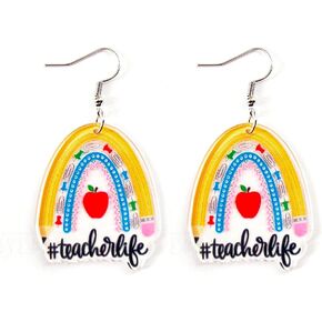 أقراط المعلم قوس قزح قلم رصاص حاكم الاكريليك الإبداعية تتدلى الأقراط للنساء الفتيات المعلمين تقدير يوم العودة إلى المدرسة الأزياء والمجوهرات الهدايا in Kuwait