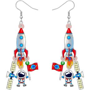 Acrylic Colorful Weird Funny Celestial Space UFO Rocket Teacher Dangle Earrings for Women Planet Appreciation Jewelry Gifts for Back to School