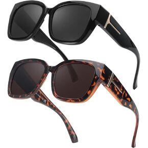 TJUTR Fit Over Sunglasses for Women Men, Trendy Polarized Oversized Sun Glasses for Driving with UV400 Protection (2 Pack)