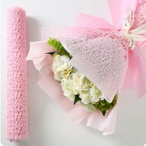 NatureMan Korean style Jacquard Net Mesh Openwork Floral Wrapping Paper 2 Roll Florist Supplies Flower Bouquet Wrapping Paper Floral Supplies for Fresh Flowers, 19.7in x 180in (Milk White)