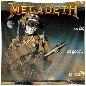 AIFEEDD Megadeth نسيج العلم حتى الآن جيد جدًا فماذا ملصق 4x4ft ألبوم الفن المفروشات الجدار الشنق ديكور المنزل in Kuwait