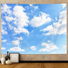 Light Blue Wall Decor Tapestry Blue Sky White Clouds Natural Landscape Tapestries Wall Art Hanging, Summer Sunny Peace Nature Aesthetic Tapestry for Girly Bedroom Living Room Dorm Office 60x40