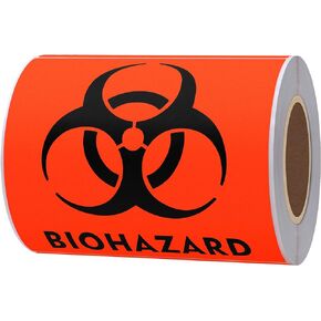 Hybsk 100 PCS Biohazard Labels Warning Sign 4 x 4 inch Fluorescent Red-Orange Hazardous Stickers for Hospital Waste Containers (Biohazard)