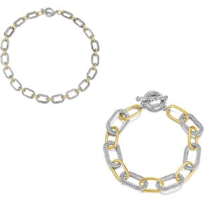 Trendy Cable Chain Necklace and Bracelets for Women Two Tone Link Necklaces Bracelet Designer Dupes Jewelry Gifts for Her