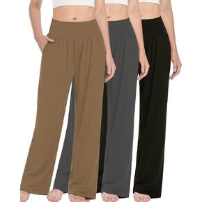 3PACK Women's Casual Loose Wide Leg Cozy Pants Yoga High Waisted Sweatpants Comfy Lounge Pants with Pants with Pockets