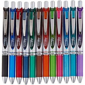 قلم حبر جل من بينتيل، EnerGel RTX قابل للسحب (0.7 مم) نقطة متوسطة، ألوان حبر جل متنوعة، 12 قطعة (BL77BP12M) in Kuwait