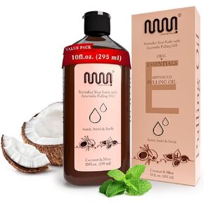 MasterMedi Coconut and Peppermint Oil Pulling (10 Fl.Oz), Mint Oil Pulling Mouthwash, Alcohol Free Natural Coconut Oil Pulling for Teeth Whitening,Fresh Breath and Healthier Gum (Pack of 1)