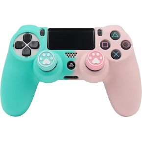RALAN Pink Controller Skins for PS4, Silicone Controller Cover Skin Protector Compatible /PS4 Slim/PS4 Pro Controller with 2 Cute Thumb Grips Caps
