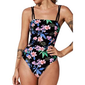 CUPSHE Women's One Piece Swimsuit Tummy Control Square Neck Bathing Suit Ruched Adjustable Straps
