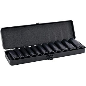 AEROPRO Tools 1/2" Drive Deep Impact Socket Set, 11 Piece,6 Point,3/8 to 1 inch,Cr-V Steel