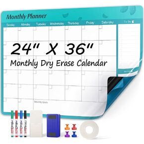 MaxGear Dry Erase Calendar, 24" x 36" Calendar Whiteboard for Wall, Dry Erase Board Calendar, Monthly Wall Calendars with Dry Erase Markers, Eraser, Magnets, Marker Holder for Office Home School