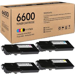 4 Pack Compatible 106R02228 106R02225 106R02226 106R02227 High Yield Toner Cartridge Replacement for Xerox Phaser 6600 Workcenter 6605 Toner Cartridge (1 Black 1 Cyan 1 Magenta 1 Yellow).