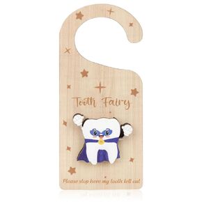 Tooth Door Hanger with Money Holder, Wooden Tooth Door Holder Tooth Keepsake Box Cute 3D Lost Teeth Pickup Box for Kids Room Decor Encourage Gift(Dark Blue)