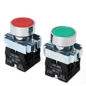 STARELO 2PCS 22mm Momentary Push Button Switch 1NO 1NC 10A 440V Metal Material XB2-11BN.(1Green & 1Red) Self-resetting Toggle Switch (Red)