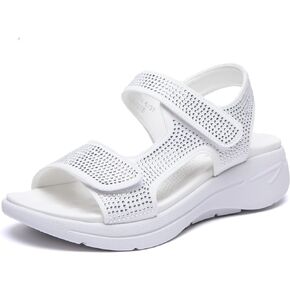 Bernal Women's Fashion Walking Sandals Comfortable Cushion Open-Toe Shoes Slip-On Platrorm Sandals with Diamonds