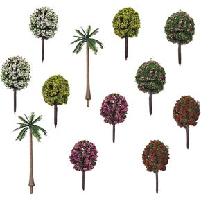 Mini Tree Set, Dollhouse Miniature Tiny Trees Figurines, Mini Resin Animals Landscaping Decoration,Cute Stuff Accessories for Party,Cake,Fairy Garden Decorations - 12 Pcs