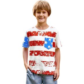 BesserBay Boys and Girls 4th of July American Flag Patriotic Short Sleeve Shirt 4-14 Years