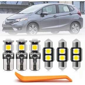 6pcs White LED Interior Lights Bulb Kit for Honda Fit 2009 2010 2011 2012 2013 2014 Map Dome Trunk Cargo License Plate Lights Super Bright 6000K Interior Light Bulbs + Install Tool