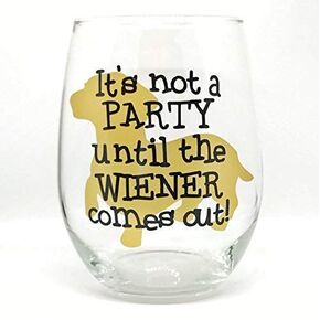 Weiner Dog Dachshund Doxie Lover Gift - It's Not a Party Until the Wiener Comes Out - Premium 21oz Stemless Tumbler Glass Cup