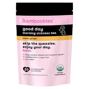 Bamboobies Women’s Morning Sickness Relief Tea, Lemon Ginger, Supplement Packets for Nausea and Upset Stomach, 20 Tea Bags