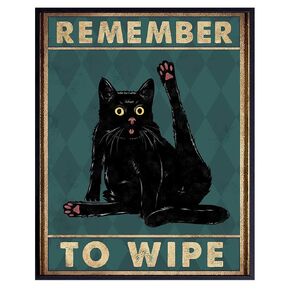 Cute Cat Bathroom Decor - Remember to Wipe Cat Poster - Funny Bathroom Accessories - Cute Bathroom Pictures - Bath Wall Decor - Guest Bathroom - Powder Room - Restroom Decorations - Cat Wall Art