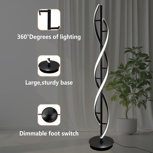Spiral Floor Lamp 53 inch, with Remote Control Three Color Dimmable Standing Lamps, Modern Creative Pole Lamp, 36W Floor Lamps for Living Room, Bedroom, Office, Study Light（Black） in Saudi Arabia