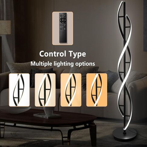 Spiral Floor Lamp 53 inch, with Remote Control Three Color Dimmable Standing Lamps, Modern Creative Pole Lamp, 36W Floor Lamps for Living Room, Bedroom, Office, Study Light（Black） in Saudi Arabia