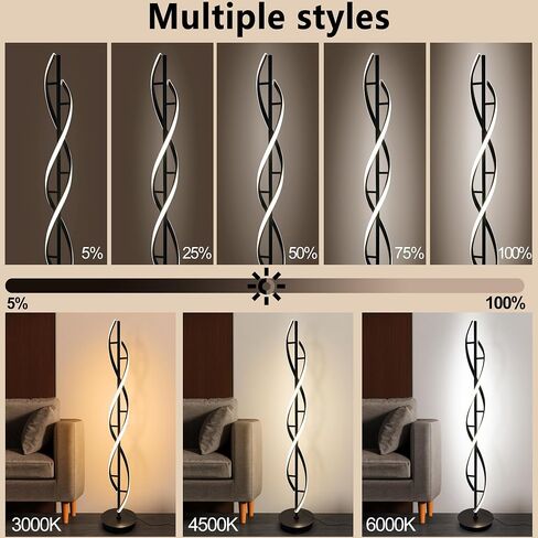 Spiral Floor Lamp 53 inch, with Remote Control Three Color Dimmable Standing Lamps, Modern Creative Pole Lamp, 36W Floor Lamps for Living Room, Bedroom, Office, Study Light（Black） in Saudi Arabia