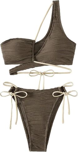 SHENHE Women's 2 Piece Bathing Suit One Shoulder Criss Cross Tie Side Bikini Set in Saudi Arabia