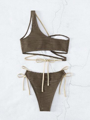 SHENHE Women's 2 Piece Bathing Suit One Shoulder Criss Cross Tie Side Bikini Set in Saudi Arabia