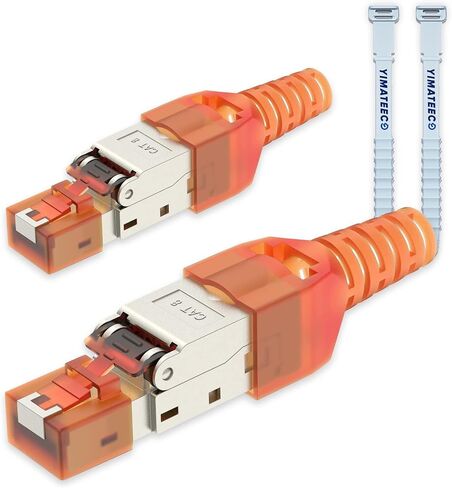 RJ45 Cat8 Connectors Tool-Free Reusable Shielded Ethernet Termination Plugs for 23AWG SFTP UTP Cable, 40Gbps 2000Mhz Easy Internet Plug, Fast Field Installation (Zinc-Alloy, Cat8, 2pcs, Orange) in Saudi Arabia
