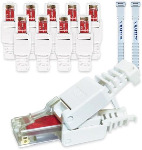 RJ45 Cat8 Connectors Tool-Free Reusable Shielded Ethernet Termination Plugs for 23AWG SFTP UTP Cable, 40Gbps 2000Mhz Easy Internet Plug, Fast Field Installation (Zinc-Alloy, Cat8, 2pcs, Orange) in Saudi Arabia