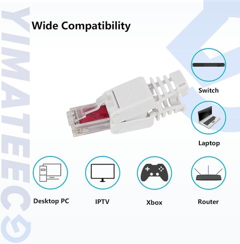 RJ45 Cat8 Connectors Tool-Free Reusable Shielded Ethernet Termination Plugs for 23AWG SFTP UTP Cable, 40Gbps 2000Mhz Easy Internet Plug, Fast Field Installation (Zinc-Alloy, Cat8, 2pcs, Orange) in Saudi Arabia