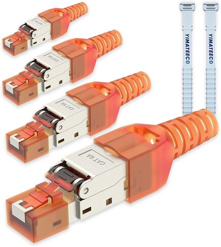 RJ45 Cat8 Connectors Tool-Free Reusable Shielded Ethernet Termination Plugs for 23AWG SFTP UTP Cable, 40Gbps 2000Mhz Easy Internet Plug, Fast Field Installation (Zinc-Alloy, Cat8, 2pcs, Orange) in Saudi Arabia