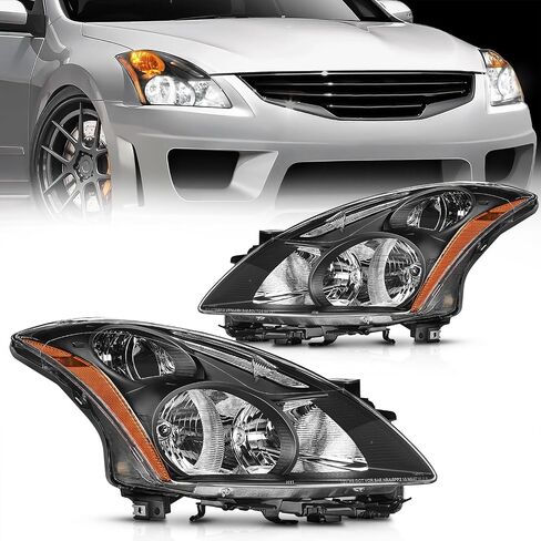 Nilight Headlight Assembly Compatible with 2010 2011 2012 Nissan Altima 4 Door Sedan Replacement Headlamp Chrome Housing Amber Reflector Driver and Passenger Side, 2 Years Warranty in Saudi Arabia