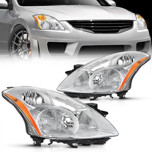 Nilight Headlight Assembly Compatible with 2010 2011 2012 Nissan Altima 4 Door Sedan Replacement Headlamp Chrome Housing Amber Reflector Driver and Passenger Side, 2 Years Warranty in Saudi Arabia