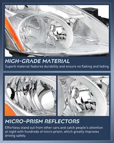 Nilight Headlight Assembly Compatible with 2010 2011 2012 Nissan Altima 4 Door Sedan Replacement Headlamp Chrome Housing Amber Reflector Driver and Passenger Side, 2 Years Warranty in Saudi Arabia