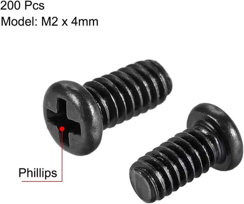 uxcell M2x7mm Phillips Screw Fastener Black 2.8mm Dia Screw Head for Laptop PC TV Fan Switch 200pcs in Saudi Arabia