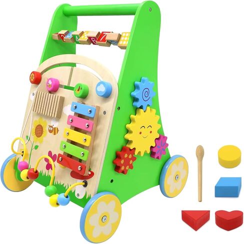 Wooden Baby Walker with Wheels Push Walker for Baby Boys and Girls 10-12 Months Multiple Activity Center for 1 Year Old in Saudi Arabia