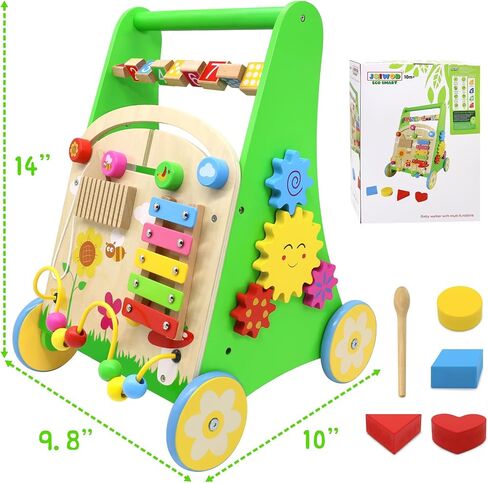 Wooden Baby Walker with Wheels Push Walker for Baby Boys and Girls 10-12 Months Multiple Activity Center for 1 Year Old in Saudi Arabia